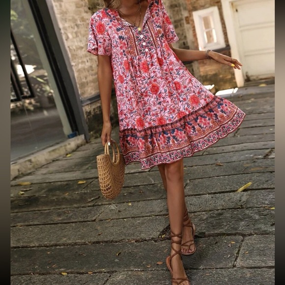 Boho floral print mini dress - Picture 10 of 12
